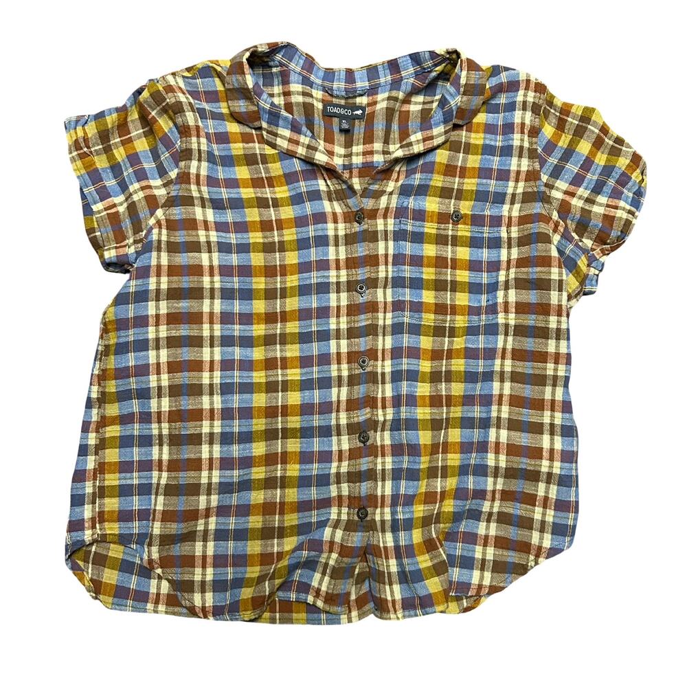 Toad&Co Camp Cove Shirt Womens XL Plaid Button Up Organic Granola Boho Hiking